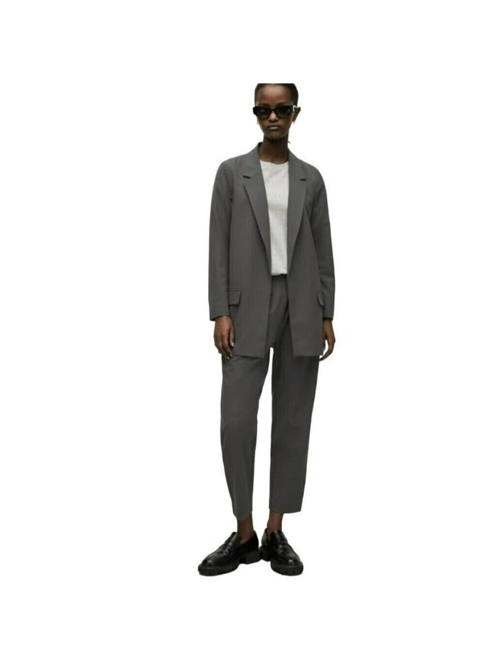 All Saints Black Smoke Aleida Open Long Length Blazer Jacket Size 4 NEW